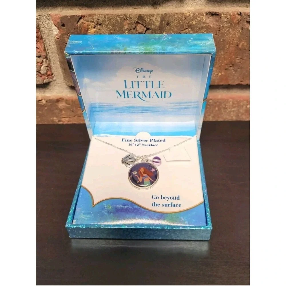Disney The Little Mermaid Ariel Fine Silver Plated Necklace 16+2 Inch Extender